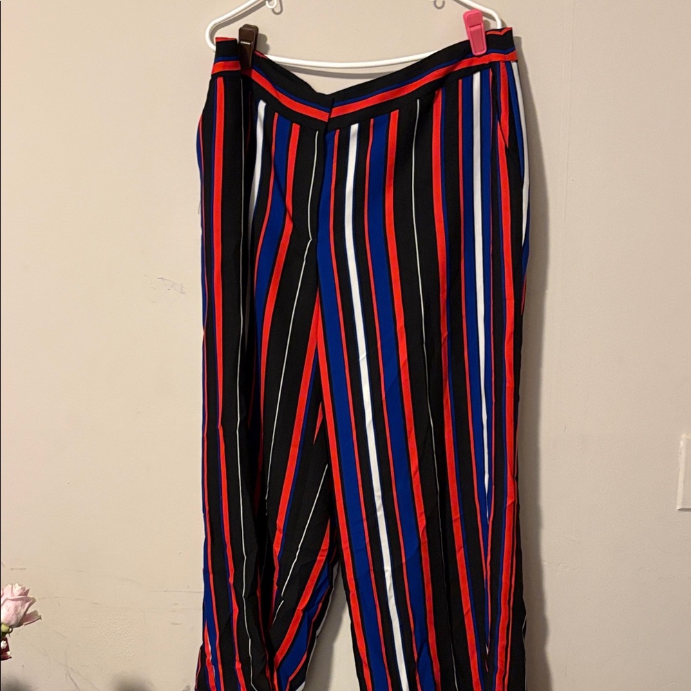 Vince Camuto Black and Red Striped Wide Leg Pants